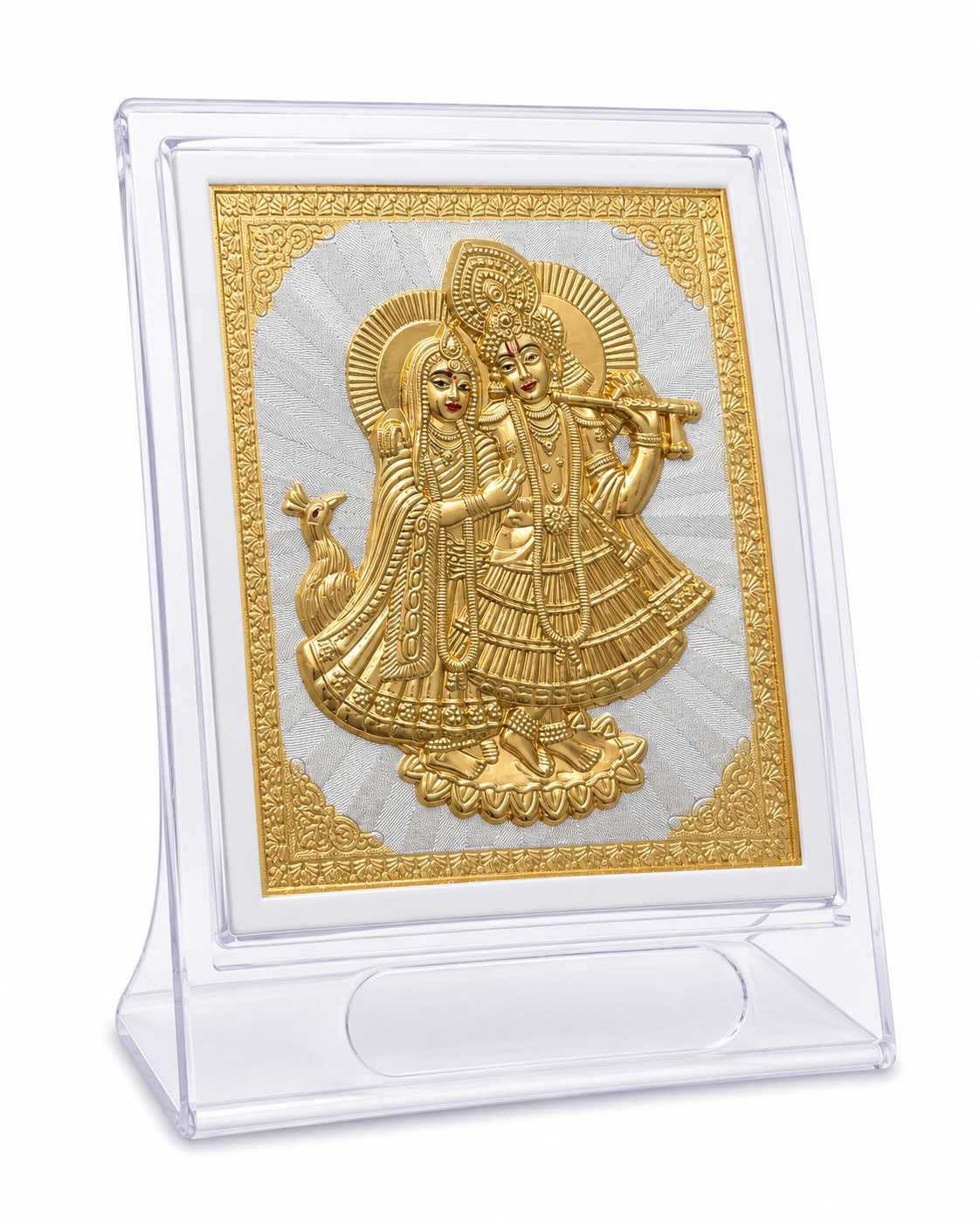 Shree Radhe Krishna Gold Plated Acrylic Frame – Premium Divine Love & Harmony Tabletop Decor